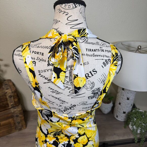 Vintage Y2k Cache Floral Yellow Halter Top Size L Rhinestones Bright Summer - Picture 8 of 10